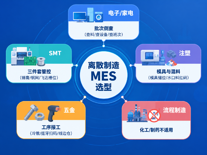離散制造工廠MES系統(tǒng)怎么選-電子家電SMT注塑五金分行業(yè)選型要點圖-盈致科技SiMDA-MES
